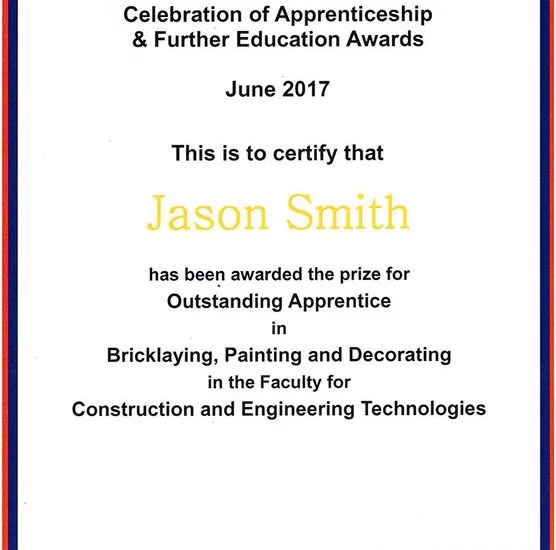 Jason Smith Recognised as Outstanding Apprentice